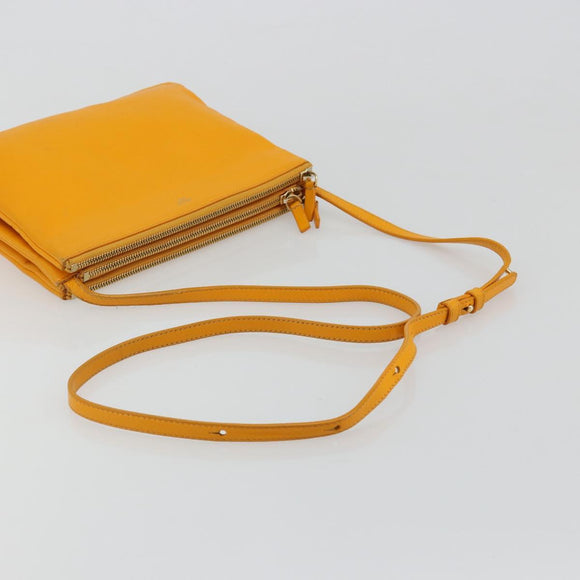 CELINE Trio Shoulder Bag Leather Yellow Gold Auth BA13091