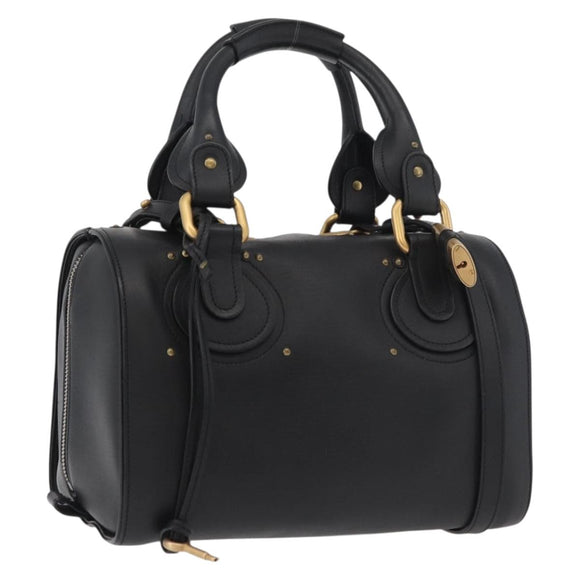 Chloe Aurora Paddington Hand Bag Leather 2way Black Gold Auth BA13096V