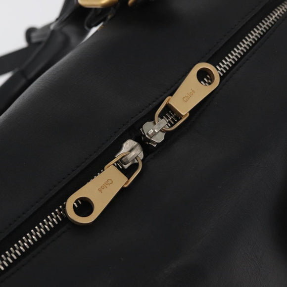 Chloe Aurora Paddington Hand Bag Leather 2way Black Gold Auth BA13096V