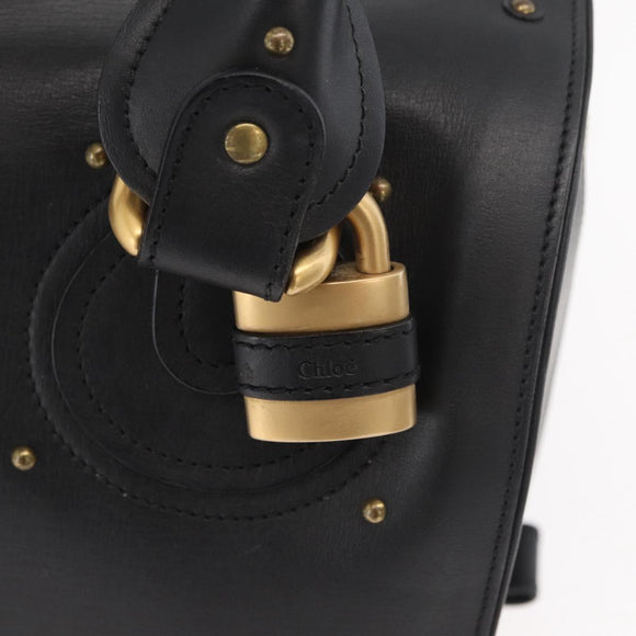 Chloe Aurora Paddington Hand Bag Leather 2way Black Gold Auth BA13096V