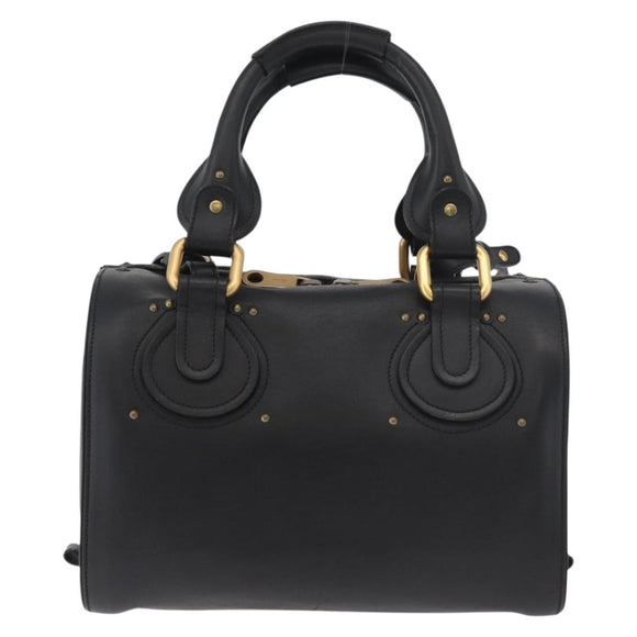 Chloe Aurora Paddington Hand Bag Leather 2way Black Gold Auth BA13096V