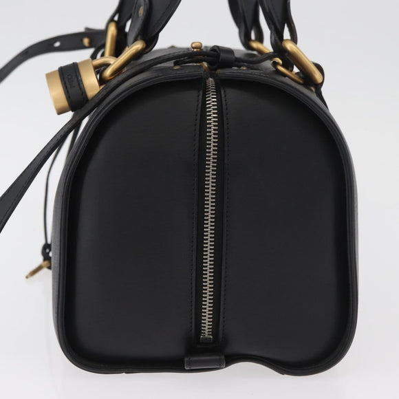 Chloe Aurora Paddington Hand Bag Leather 2way Black Gold Auth BA13096V