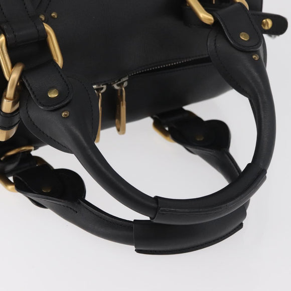 Chloe Aurora Paddington Hand Bag Leather 2way Black Gold Auth BA13096V