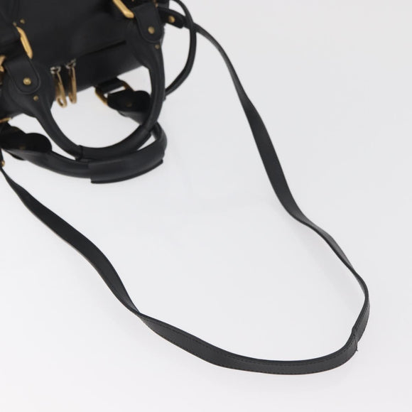 Chloe Aurora Paddington Hand Bag Leather 2way Black Gold Auth BA13096V
