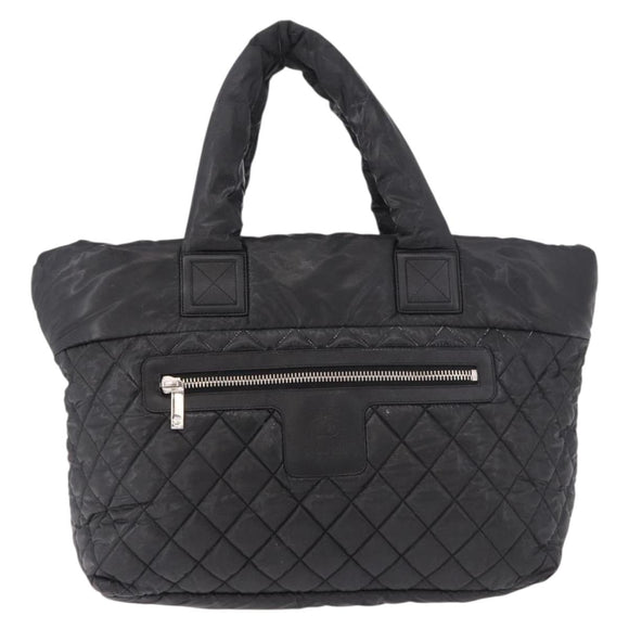CHANEL Cococoon Tote Bag Nylon Black Silver CC Auth BA13097