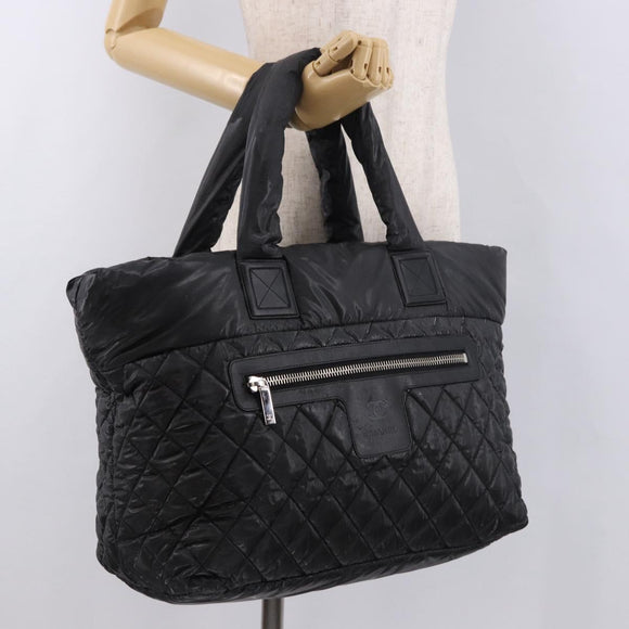 CHANEL Cococoon Tote Bag Nylon Black Silver CC Auth BA13097