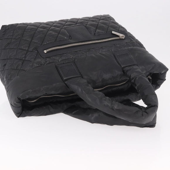 CHANEL Cococoon Tote Bag Nylon Black Silver CC Auth BA13097