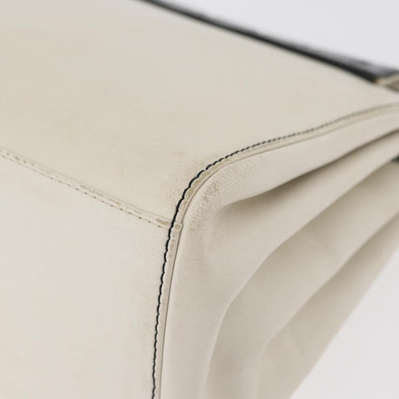 CHANEL Choco Bar Chain Shoulder Bag Leather White Silver black CC Auth BA13099A