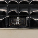 CHANEL Choco Bar Chain Shoulder Bag Leather White Silver black CC Auth BA13099A-15