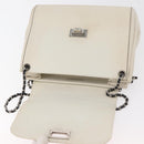 CHANEL Choco Bar Chain Shoulder Bag Leather White Silver black CC Auth BA13099A-16