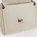 CHANEL Choco Bar Chain Shoulder Bag Leather White Silver black CC Auth BA13099A-18