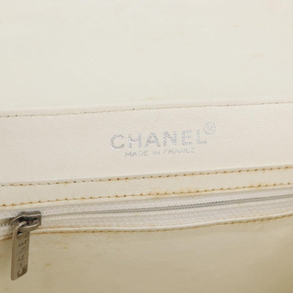 CHANEL Choco Bar Chain Shoulder Bag Leather White Silver black CC Auth BA13099A