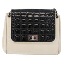 CHANEL Choco Bar Chain Shoulder Bag Leather White Silver black CC Auth BA13099A-2