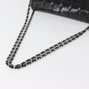 CHANEL Choco Bar Chain Shoulder Bag Leather White Silver black CC Auth BA13099A-8