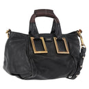 Chloe Etel Handtas Leer 2way Zwart Goud Auth BA13103-1