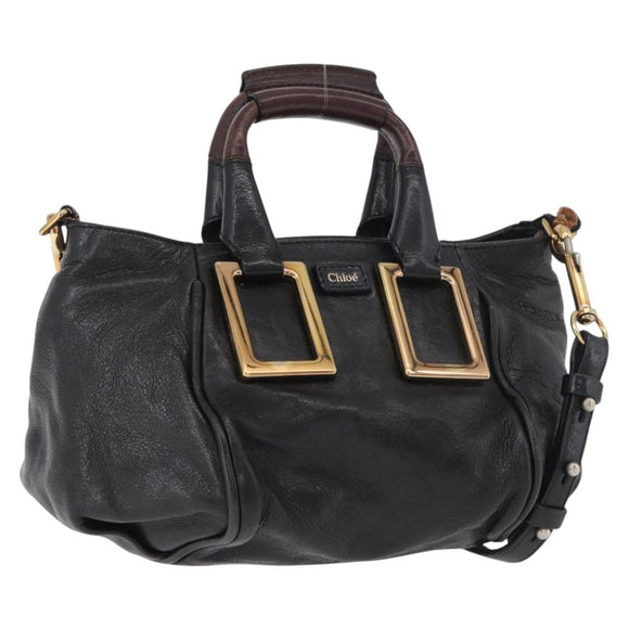 Chloe Etel Handtas Leer 2way Zwart Goud Auth BA13103