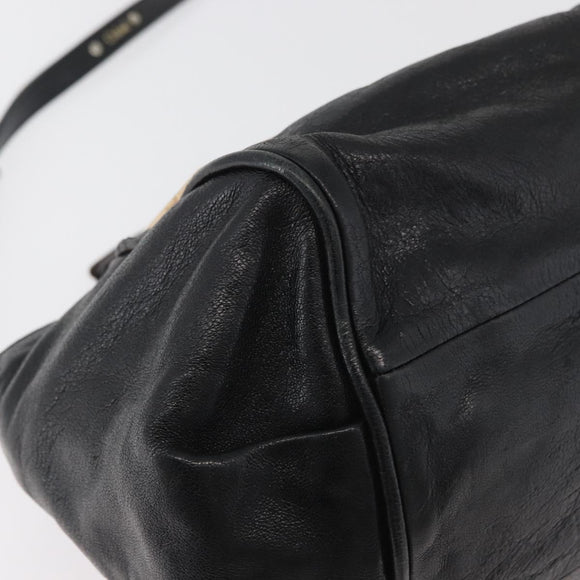 Chloe Etel Handtas Leer 2way Zwart Goud Auth BA13103