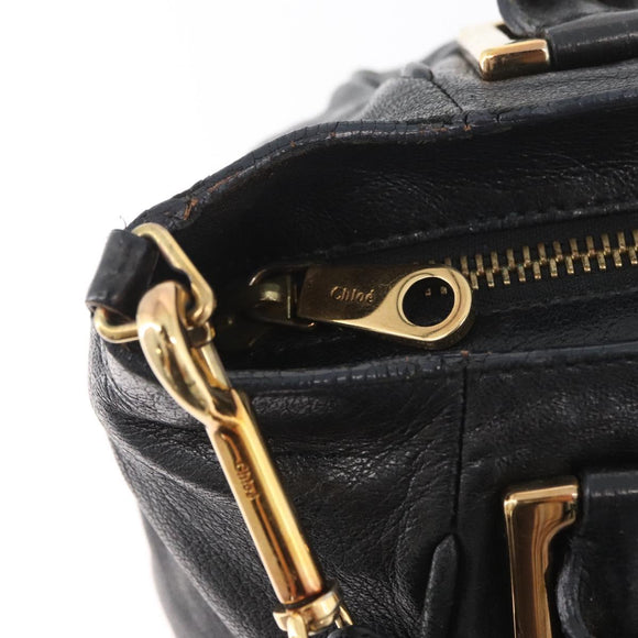 Chloe Etel Handtas Leer 2way Zwart Goud Auth BA13103