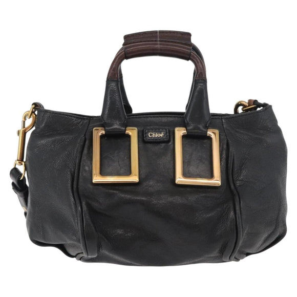 Chloe Etel Handtas Leer 2way Zwart Goud Auth BA13103