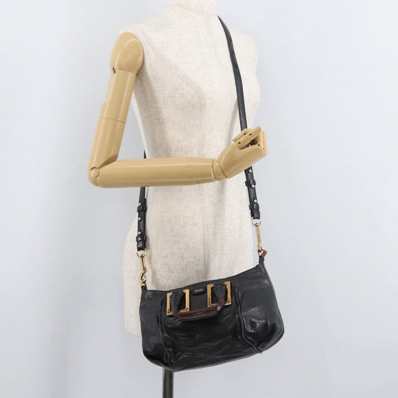 Chloe Etel Handtas Leer 2way Zwart Goud Auth BA13103