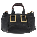 Chloe Etel Handtas Leer 2way Zwart Goud Auth BA13103-3