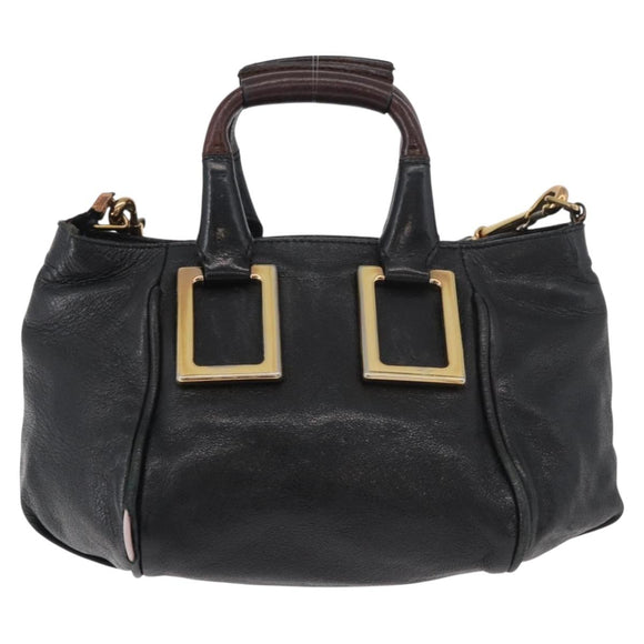 Chloe Etel Handtas Leer 2way Zwart Goud Auth BA13103
