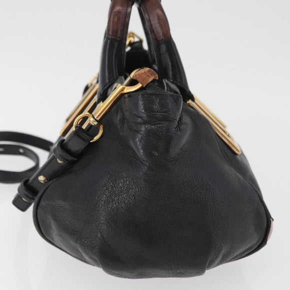 Chloe Etel Handtas Leer 2way Zwart Goud Auth BA13103
