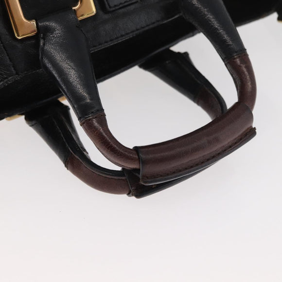 Chloe Etel Handtas Leer 2way Zwart Goud Auth BA13103