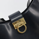 Salvatore Ferragamo Gancini Umhängetasche Leder Navy Gold Auth BA13105-10