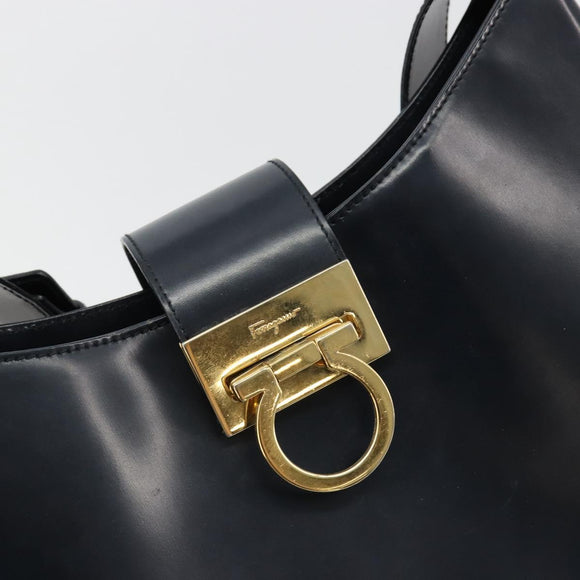 Salvatore Ferragamo Gancini Umhängetasche Leder Navy Gold Auth BA13105