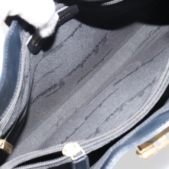 Salvatore Ferragamo Gancini Umhängetasche Leder Navy Gold Auth BA13105