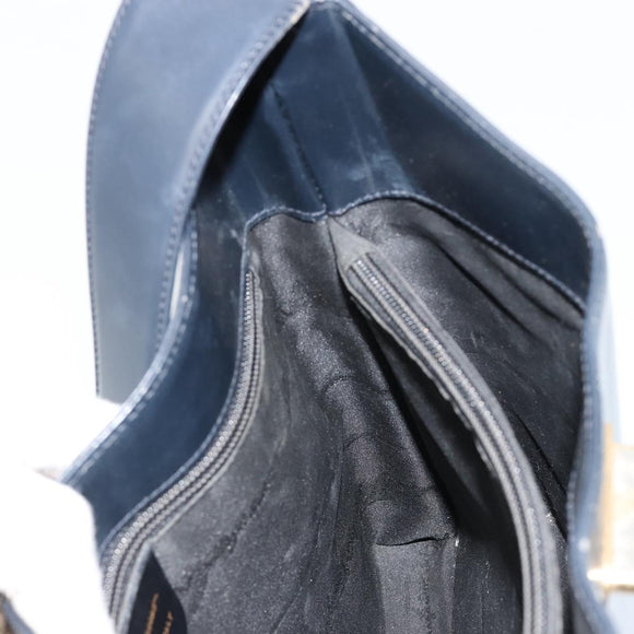 Salvatore Ferragamo Gancini Umhängetasche Leder Navy Gold Auth BA13105