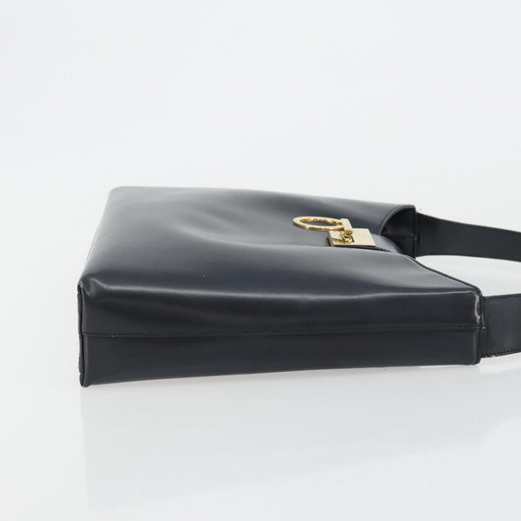 Salvatore Ferragamo Gancini Umhängetasche Leder Navy Gold Auth BA13105