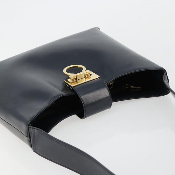 Salvatore Ferragamo Gancini Umhängetasche Leder Navy Gold Auth BA13105