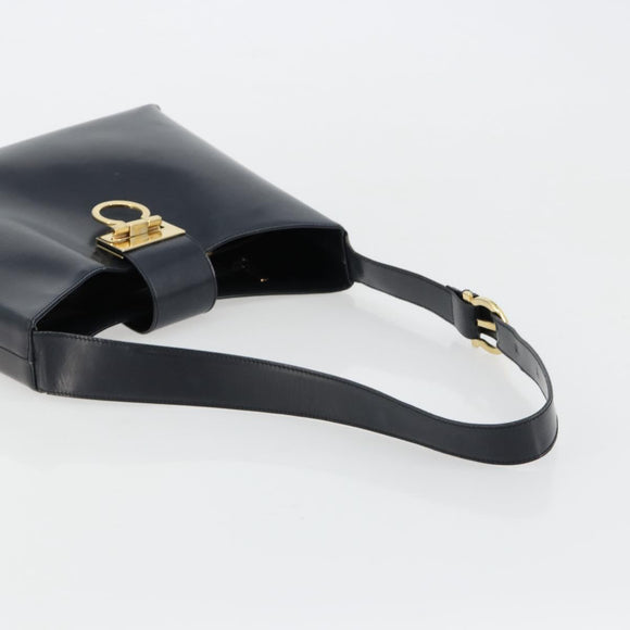 Salvatore Ferragamo Gancini Umhängetasche Leder Navy Gold Auth BA13105