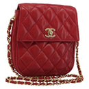 CHANEL Matelassé Ketten-Umhängetasche Lammleder Rot Gold CC Authentisch BA13106-1