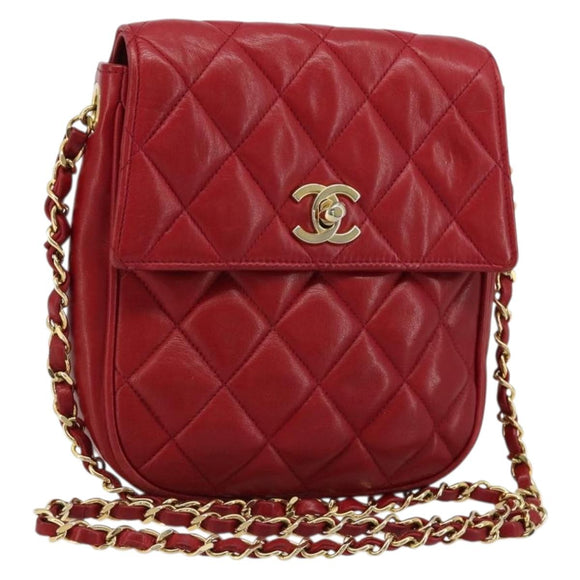 CHANEL Matelassé Ketten-Umhängetasche Lammleder Rot Gold CC Authentisch BA13106