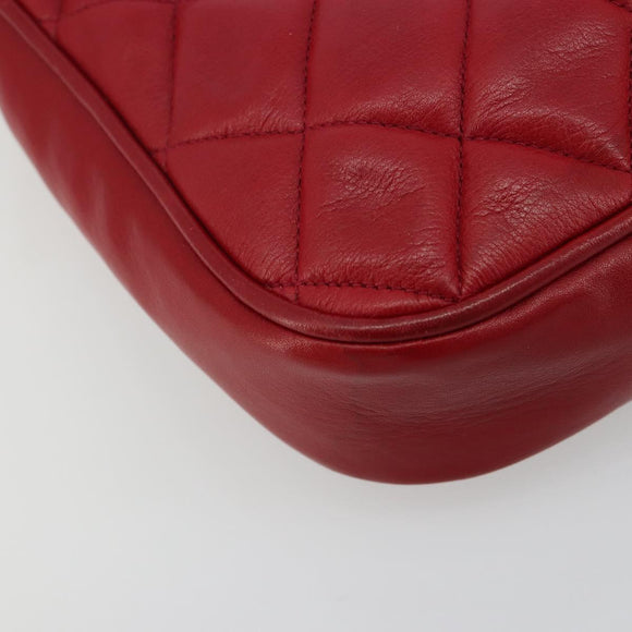 CHANEL Matelassé Ketten-Umhängetasche Lammleder Rot Gold CC Authentisch BA13106