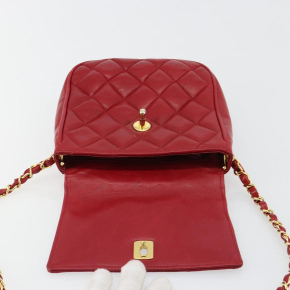 CHANEL Matelassé Ketten-Umhängetasche Lammleder Rot Gold CC Authentisch BA13106