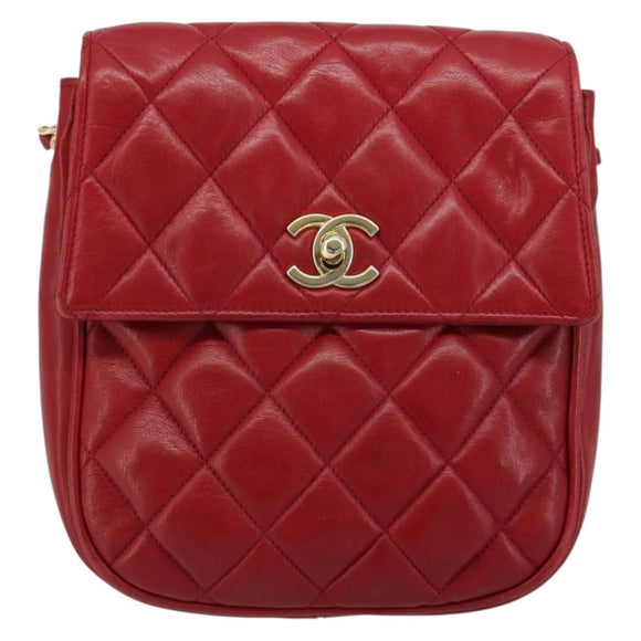 CHANEL Matelassé Ketten-Umhängetasche Lammleder Rot Gold CC Authentisch BA13106