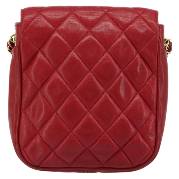 CHANEL Matelassé Ketten-Umhängetasche Lammleder Rot Gold CC Authentisch BA13106