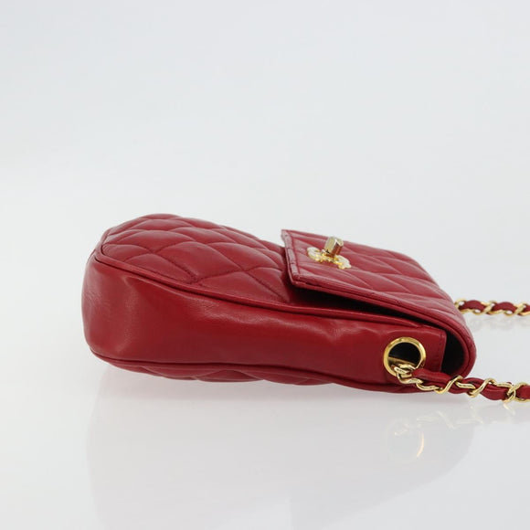 CHANEL Matelassé Ketten-Umhängetasche Lammleder Rot Gold CC Authentisch BA13106