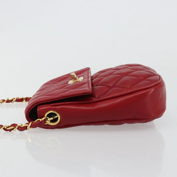 CHANEL Matelassé Ketten-Umhängetasche Lammleder Rot Gold CC Authentisch BA13106