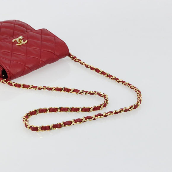 CHANEL Matelassé Ketten-Umhängetasche Lammleder Rot Gold CC Authentisch BA13106
