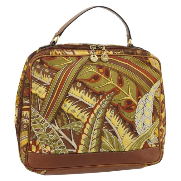 Salvatore Ferragamo Hand Bag Canvas Khaki Gold Auth BA13119