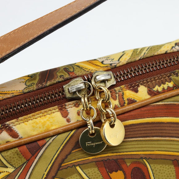 Salvatore Ferragamo Hand Bag Canvas Khaki Gold Auth BA13119
