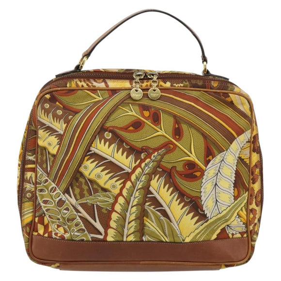 Salvatore Ferragamo Hand Bag Canvas Khaki Gold Auth BA13119