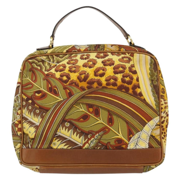 Salvatore Ferragamo Hand Bag Canvas Khaki Gold Auth BA13119