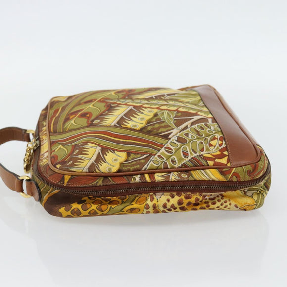 Salvatore Ferragamo Hand Bag Canvas Khaki Gold Auth BA13119