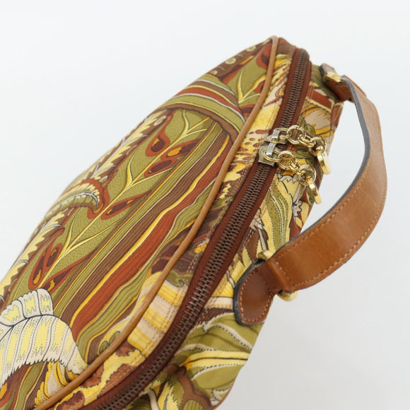 Salvatore Ferragamo Hand Bag Canvas Khaki Gold Auth BA13119